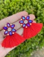 Fashion Red Alloy Diamond Flower Tassel Stud Earrings