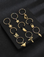 Fashion Gold Color + Colorful Beads Love Lock Titanium Geometric Beaded Gold Lock Ring