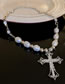Fashion Silver-cross Alloy Diamond Cross Pearl Necklace