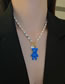 Fashion Blue Geometric Pearl Beaded Ot Buckle Bear Necklace