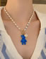 Fashion Blue Geometric Pearl Beaded Ot Buckle Bear Necklace