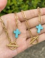 Fashion Lake Green Titanium Steel Thick Chain Ot Buckle Cross Turquoise Necklace