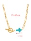 Fashion Lake Green-2 Titanium Steel Thick Chain Ot Buckle Cross Turquoise Necklace