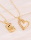 Fashion Gold-2 Bronze Zirconium Heart Bear Pendant Bead Necklace