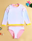 Fashion Pink Polyester Print Crew Neck Long Sleeve Split Swimsuit