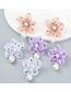 Fashion Purple Lace Floral Pearl Stud Earrings