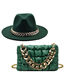 Fashion Khaki Cotton Crinkled Crossbody Bag Chain Jazz Hat Set