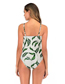 Fashion Green Leaves Solid Ruffle Neck Tie One Piece Swimsuit