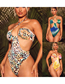 Fashion Colorful Polyester Print Cross Halter Cutout One Piece Swimsuit