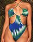 Fashion Green Leaves Polyester Print Cross Halter Cutout One Piece Swimsuit