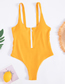 Fashion Yellow Coat And White Zipper Polyester Print Zip-up Swimsuit