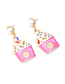 Fashion Mixed Color Alloy Drop Oil Inlaid Pearl Ice Cream Stud Earrings