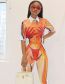 Fashion Orange Printed Single-breasted Lapel Short Sleeves