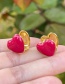Fashion Red Wine Copper Drip Oil Double Sided Heart Earrings