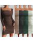 Fashion Light Green Solid Square Neck Long Sleeve Pleated Dress