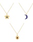 Fashion Navy Blue Bronze Zirconium Drop Oil Crescent Pendant Necklace