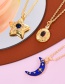 Fashion Navy Blue Bronze Zirconium Drop Oil Crescent Pendant Necklace