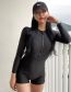 Fashion Black Polyester Zip Long Sleeve One Piece Swimsuit