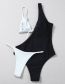 Fashion White With Black Polyester Pit Bar Colorblock Cutout One-piece Swimsuit