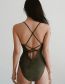Fashion Green Solid Ruffle Tie One Piece Swimsuit