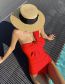 Fashion Red Polyester One-shoulder Knotted One-piece Swimsuit