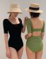 Fashion Black Solid Square Neck One Piece Swimsuit