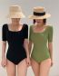 Fashion Green Solid Square Neck One Piece Swimsuit