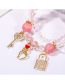 Fashion Pink Geometric Ball Beaded Diamond Key Gold Lock Gesture Bracelet Set