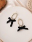 Fashion Black Oval Velvet Bow Earrings