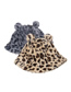 Fashion Khaki Horse Pattern Leopard Print Bear Ear Ball Plush Fisherman Hat