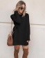 Fashion Black Solid Color Long Sleeve Round Neck Midi Dress
