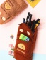 Fashion Light Coffee Cartoon Multifunctional Large Capacity Plush School Bag And Pencil Case