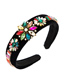 Fashion Green Gold Velvet Pearl Alloy Flower Headband With Colored Diamonds