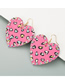 Fashion Rose Red Double-sided Love Heart Printed Diamond Pu Leather Earrings
