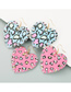 Fashion Rose Red Double-sided Love Heart Printed Diamond Pu Leather Earrings