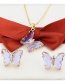 Fashion Light Blue Gold-plated Insect Transparent Butterfly Necklace And Earring Set