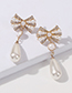Fashion Gold Color Alloy Diamond Bow Drop Earrings