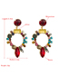 Fashion Color Geometric Shape Full Diamond Hollow Long Alloy Flower Earrings