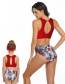 Fashion Red High Waist Printed Knotted Swimsuit