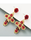 Fashion Red Cross Alloy Rose Earrings With Rhinestones