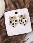 Fashion White Pearl Rhinestone Bow Plush Leopard Print Love Stud Earrings