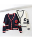 Fashion Navy Button-knit Cardigan V-neck Contrast Loose Sweater