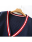 Fashion Navy Button-knit Cardigan V-neck Contrast Loose Sweater