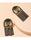 Fashion Black Owl Tassel Diamond Alloy Earrings