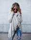 Fashion Light Grey Mid-length Tassel Slash Coat Sweater