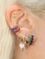 Fashion Rose Red C-shaped Point Diamond Alloy Asymmetric Ear Clip Earrings