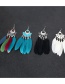 Fashion Blue Scalloped Alloy Feather Drip Earrings
