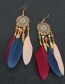 Fashion Pink Flower Feather Drop Oil Round Alloy Earrings