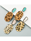 Fashion Deep Coffee Geometrical Leather Leopard Print Gilded Irregular Natural Stone Diamond Earrings