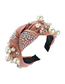 Fashion Pink Broad-edged Studded Pearl Knotted Headband With Diamonds